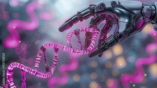 Robotic Hand & DNA Strand: Biotech AI | Biotechnology