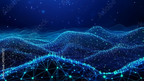 Wallpaper Mural Abstract Blue and Green Wave of Digital Networks in Starry Night Sky for Technology and Innovation Themes Torontodigital.ca