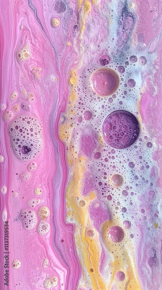 Obraz premium Pink and Purple Soap Bubbles Floating in Water Background, Phone Wallpaper