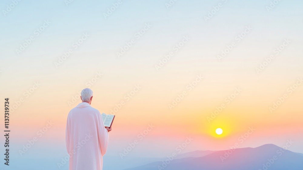 Fototapeta premium Serene Sunrise with St. John Silhouette Spiritual Reflection for St. John the Evangelists Day, Christmas, and Easter