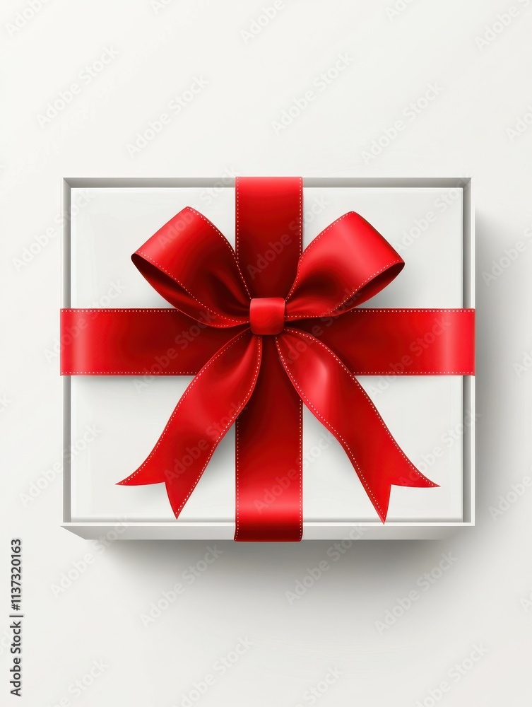 Gift boxes. White open present empty box with red bow and ribbons. Christmas and valentine day template Gift boxes. White open present empty box with red bow and ribbons. Christmas and valentine day template
