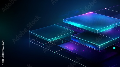 Abstract Digital Background with Geometric Shapes and Vibrant Neon Colors for Technology and Design Use