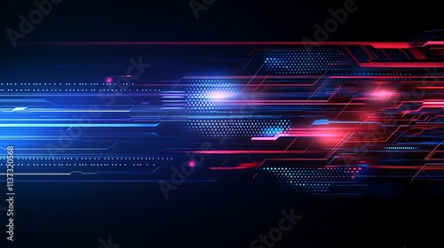 Abstract Digital Background with Glowing Lines and Dots in Blue and Red on Dark Backdrop for Technology Designs