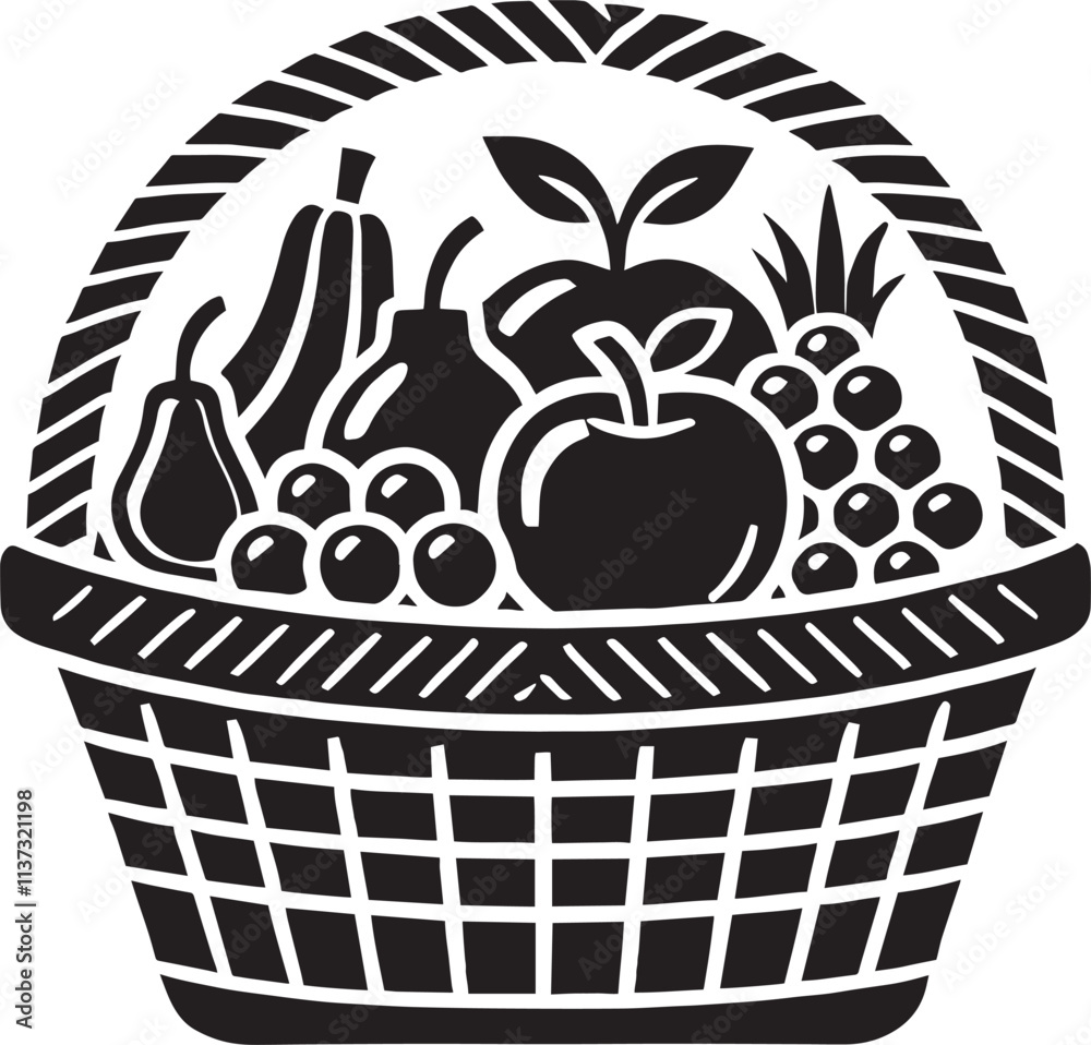 Fruits basket silhouette vector illustration isolated on a white background
