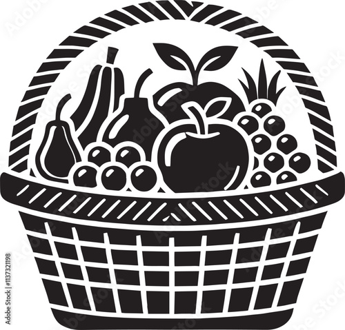 Fruits basket silhouette vector illustration isolated on a white background