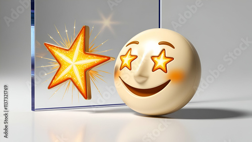 Title: Phoenix - A Brightly Shining Starstruck Emoji Stands Alight

