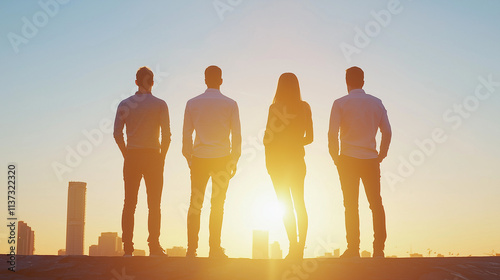 Teamwork at Sunrise: Silhou...