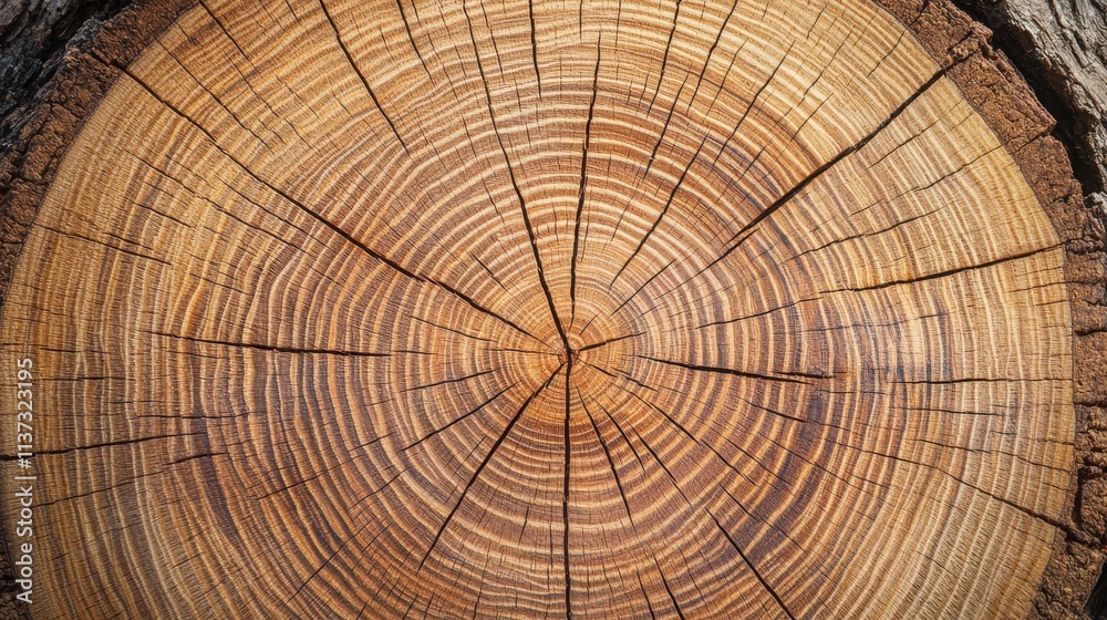 Fototapeta premium Natural Tree Stump Close-Up Showing Detailed Growth Rings and Texture