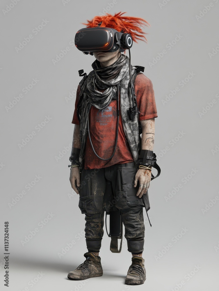 Man wearing virtual reality goggles. Studio shot, gray backgroun Man wearing virtual reality goggles. Studio shot, gray backgroun