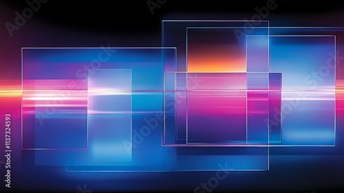 Wallpaper Mural Abstract Geometric Background with Colorful Light Streaks and Overlapping Rectangles in Blue, Pink, and Purple Tones Torontodigital.ca