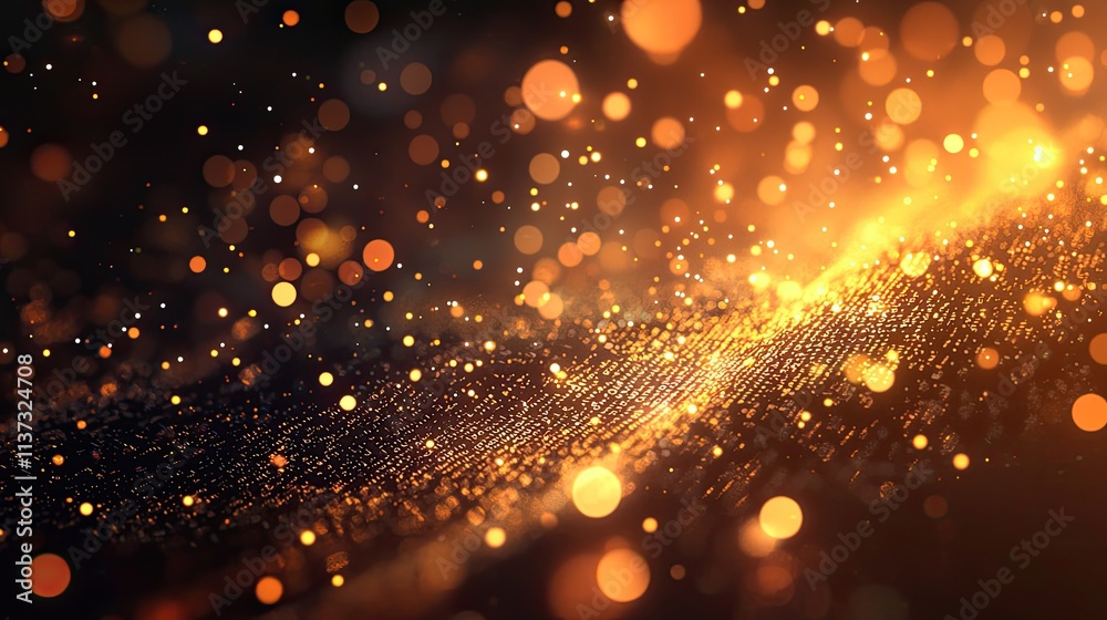 Obraz premium This abstract digital background features glowing binary code and bright particles, creating a sense of depth and motion ideal for technology-themed designs and projects.