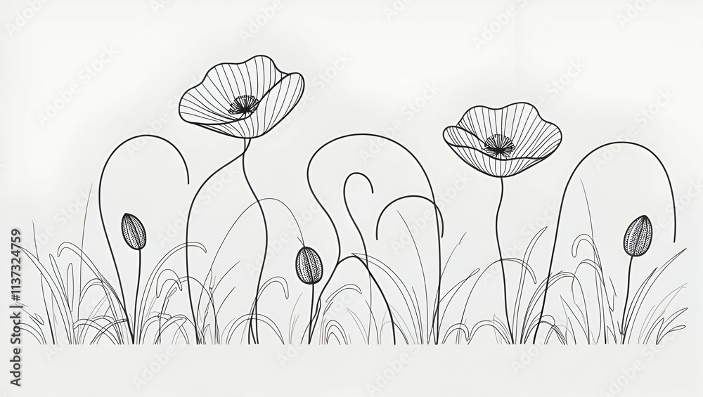 Naklejka premium Title: Phoenix Delicate Poppy Flowers in a Whimsical Continuation 2