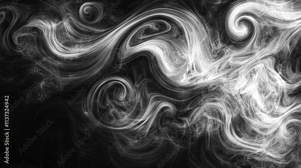 Fototapeta premium A captivating abstract image featuring gray smoke swirls on a black background, ideal for artistic projects, creative concepts, and dramatic visual effects. Perfect for d