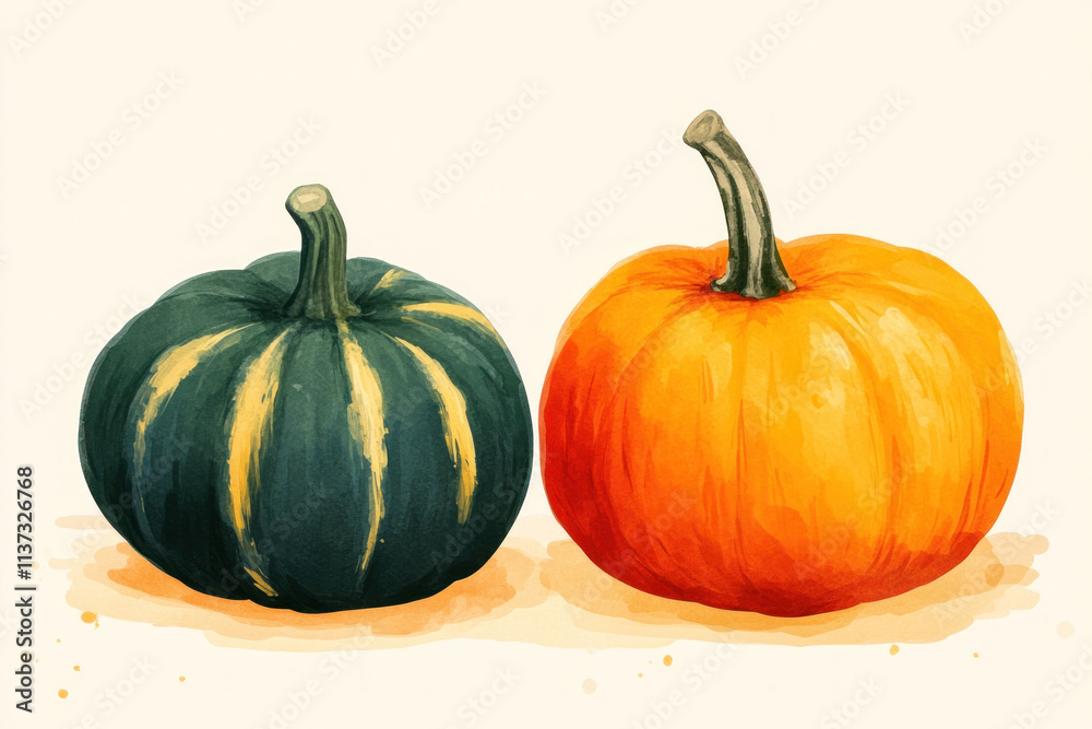 Two pumpkins on a white background.