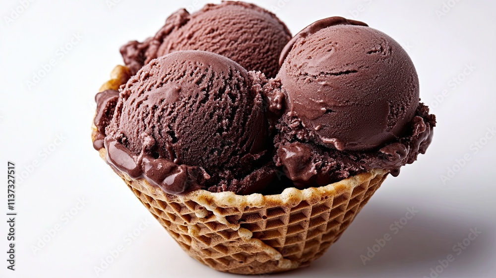 Chocolate Ice Cream in a Waffle Cone, Isolated on White Background for a Refreshing Dessert Moment Chocolate Ice Cream in a Waffle Cone, Isolated on White Background for a Refreshing Dessert Moment