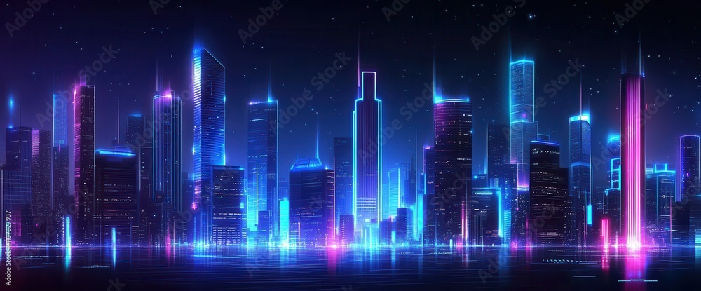 A futuristic city skyline illuminated with vibrant neon lights against a dark background, creating a dynamic and modern atmosphere. A futuristic city skyline illuminated with vibrant neon lights against a dark background, creating a dynamic and modern atmosphere.