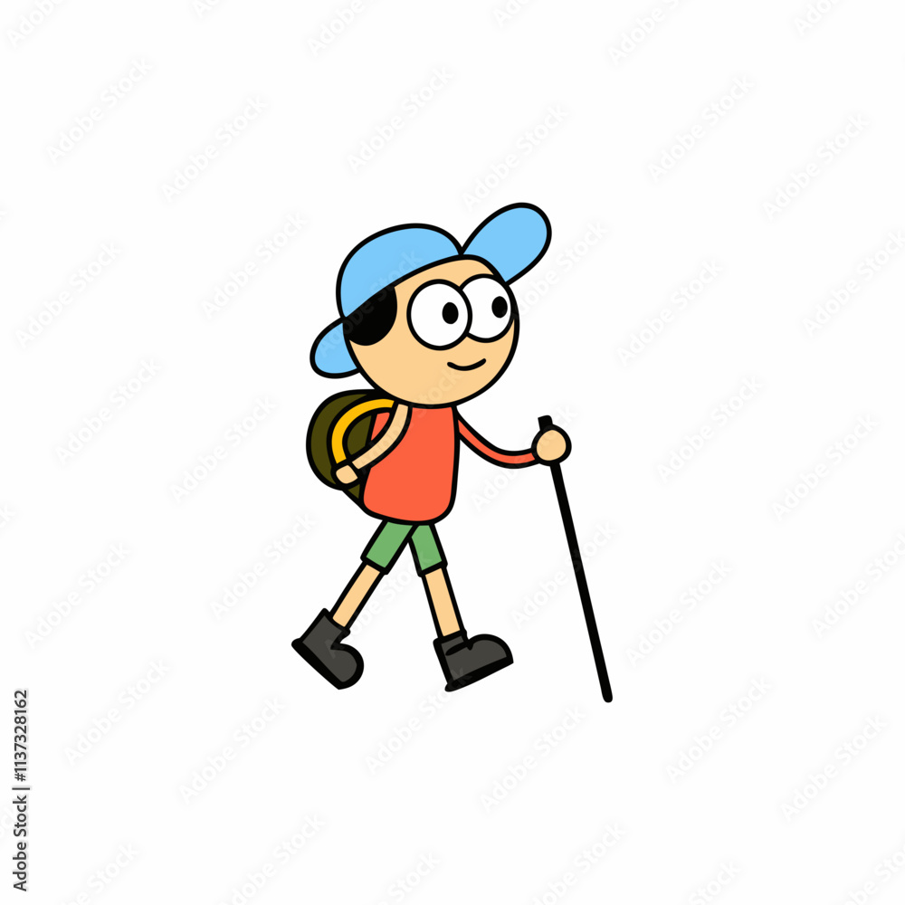 a kid hiking with a small walking stick cartoon a kid hiking with a small walking stick cartoon