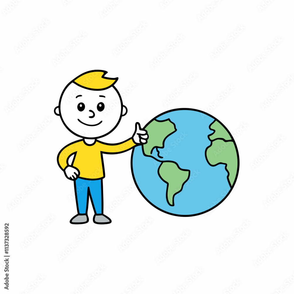 a kid standing in front of a globe pointing a kid standing in front of a globe pointing