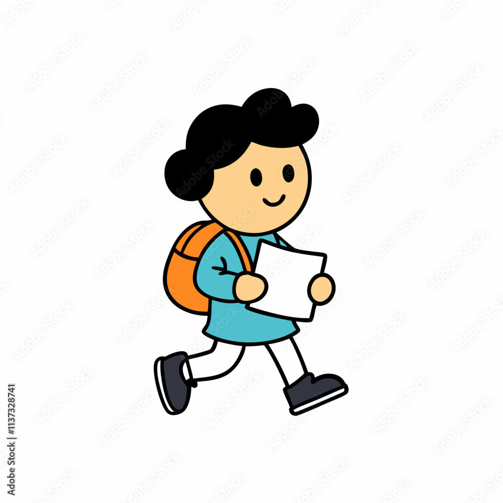 child running with a laptop a kid walking with a backpack and a map cartoon child running with a laptop a kid walking with a backpack and a map cartoon