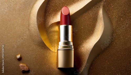 A luxurious lipstick tube with a deep burgundy shade, evoking a sense of elegance and sophistication