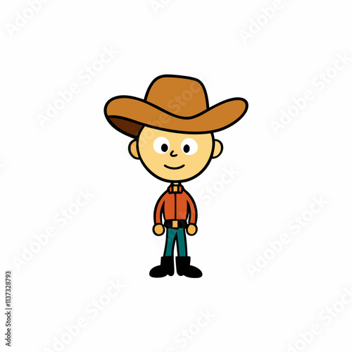a cartoon kid wearing a cowboy hat and standing on a ranch