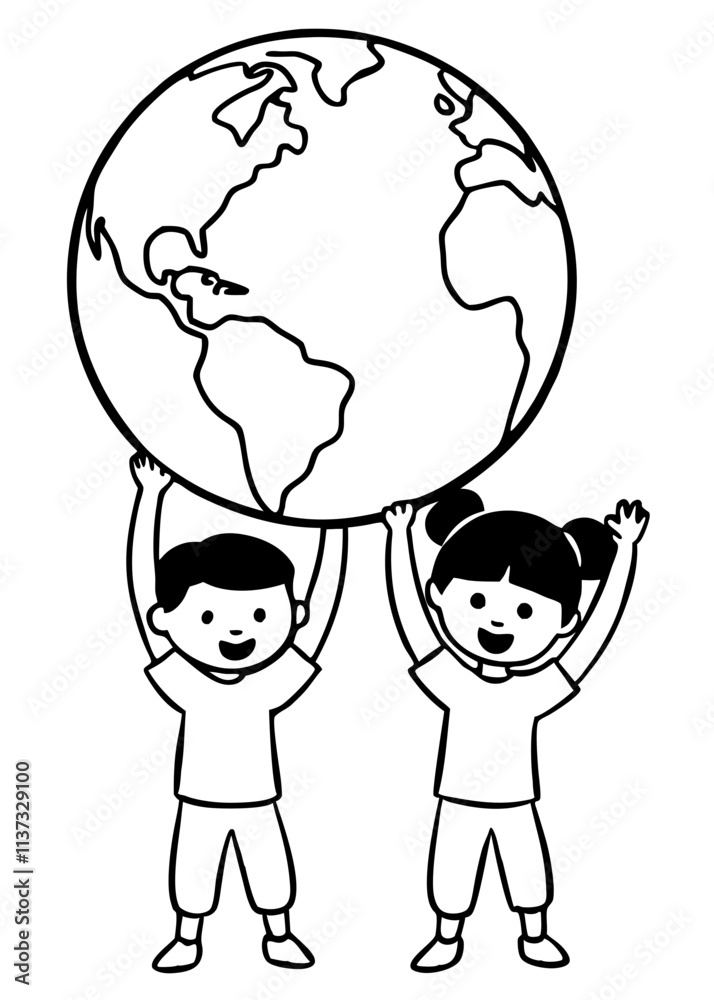 Kids the heroes of climate change Line Art coloring book Vector design Kids the heroes of climate change Line Art coloring book Vector design