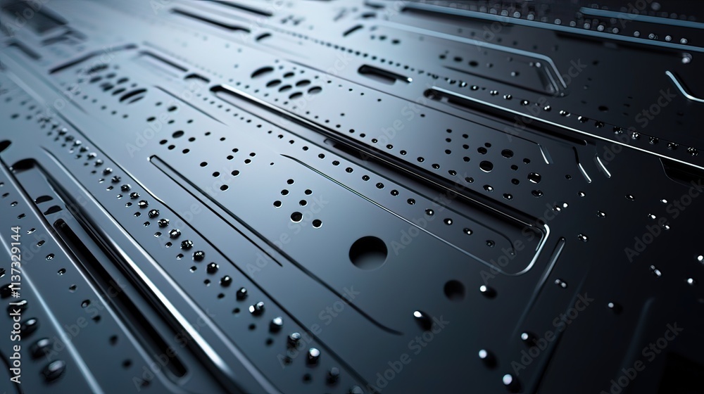 Abstract dark metallic surface with repeating patterns, rivets, and textures. Abstract dark metallic surface with repeating patterns, rivets, and textures.