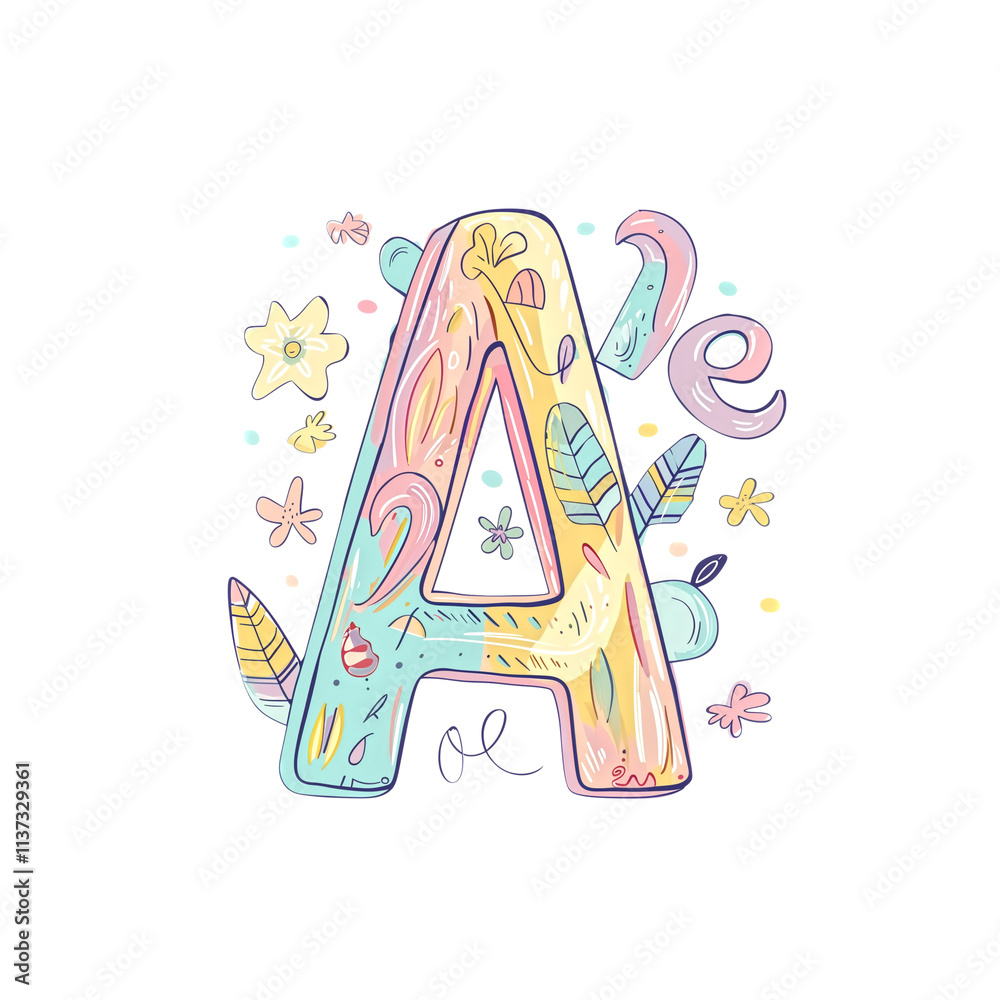 Fototapeta premium Lowercase English letters a, whimsical hand-drawn doodle style,