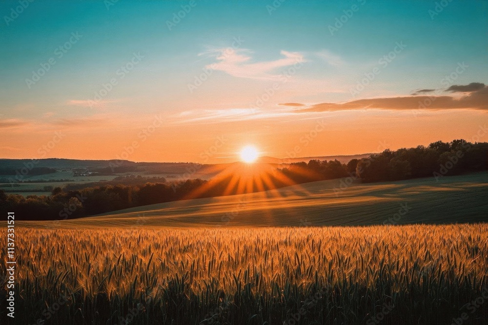 A serene sunset over a golden field, showcasing nature's beauty. A serene sunset over a golden field, showcasing nature's beauty.