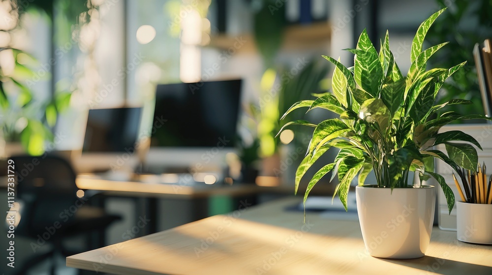 Bright and spacious office interior featuring modern workstations and stylish decor, complemented by green plants and ample natural light for an inviting atmosphere. Bright and spacious office interior featuring modern workstations and stylish decor, complemented by green plants and ample natural light for an inviting atmosphere.