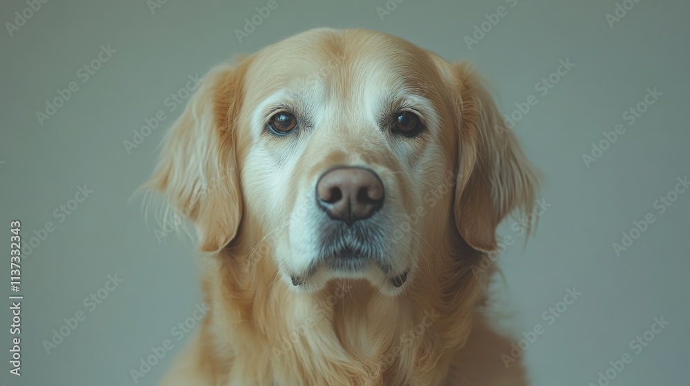Tranquil studio portrait of senior Golden Retriever with soft lighting and calm pose Tranquil studio portrait of senior Golden Retriever with soft lighting and calm pose