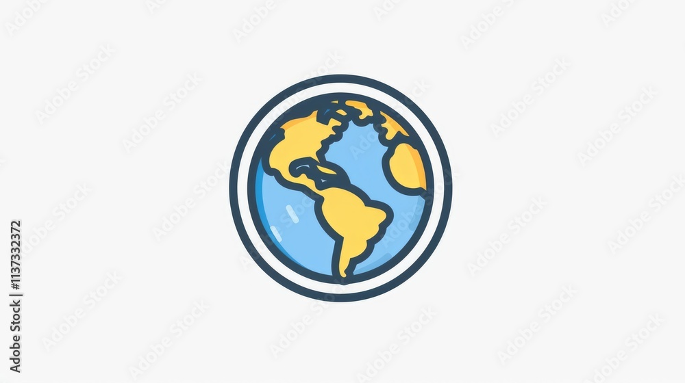 Illustrated Globe Icon with Outline Illustrated Globe Icon with Outline