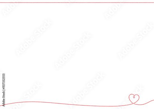 手書きのかわいいハートライン　線画　赤