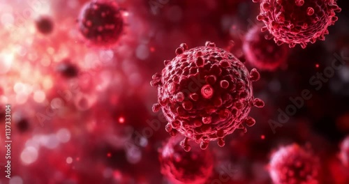 Medical science concept. World Cancer Day. Viruses and bacteria. Close up view of Cancer or virus cells. Medical background with cancer cell. Microbiology And Virology. Viruses in infected organism.4K