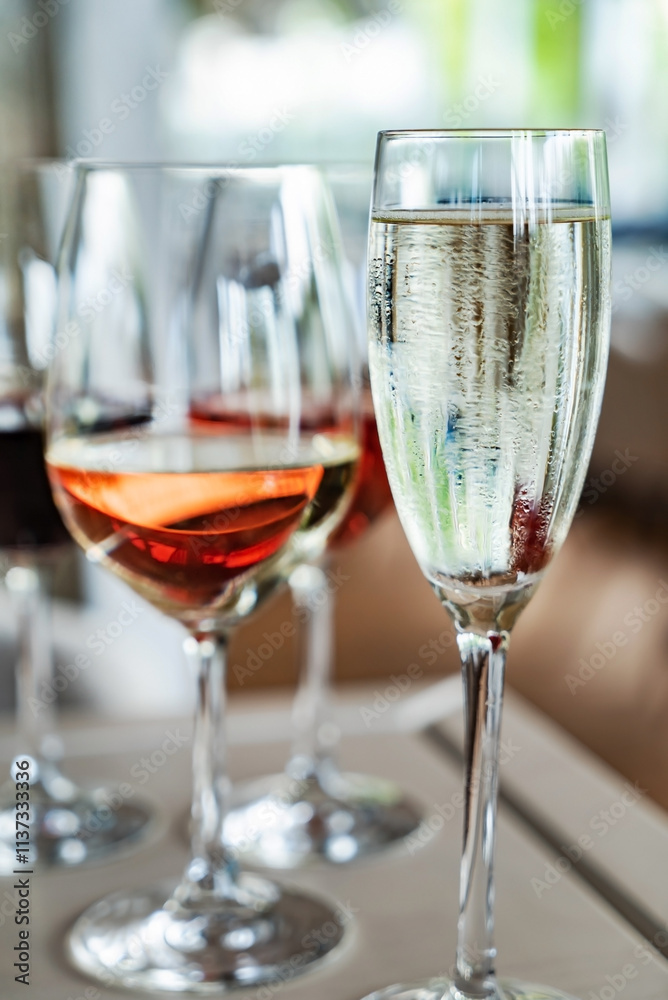Glasses of different wines on table Glasses of different wines on table