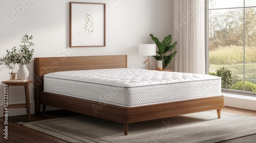 Luxury Mattress on Wooden Frame in Modern Bedroom