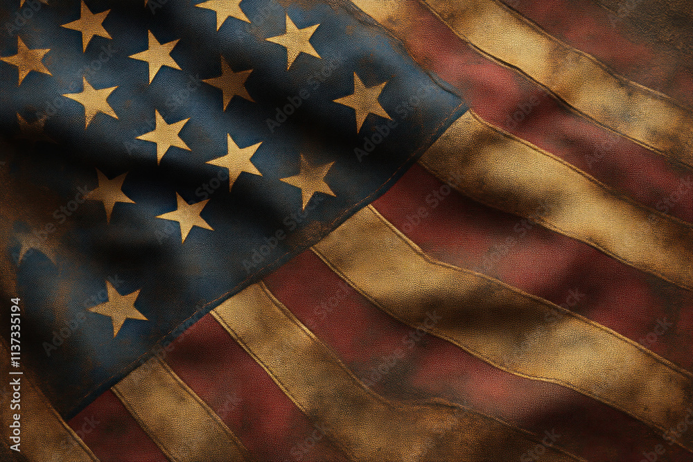 Fototapeta premium Close-up of vintage American flag with grunge texture.