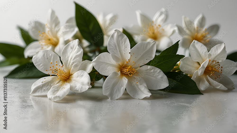 Photo of Arabian Jasmine flower, isolated on a white background, Jasmine Generative AI Photo of Arabian Jasmine flower, isolated on a white background, Jasmine Generative AI
