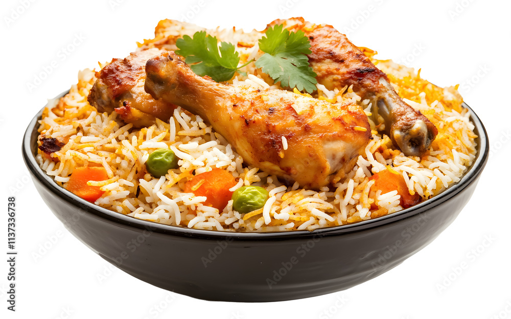 Biryani rice with chicken on a transparent background. isolated background. Biryani rice with chicken on a transparent background. isolated background.