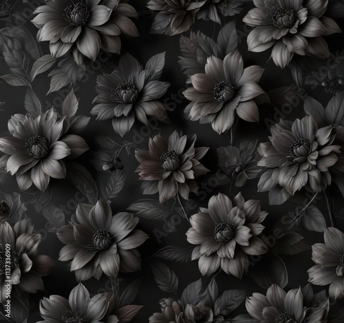 Beautiful black charcoal floral wallpaper for upscale interiors, extravagant, chic