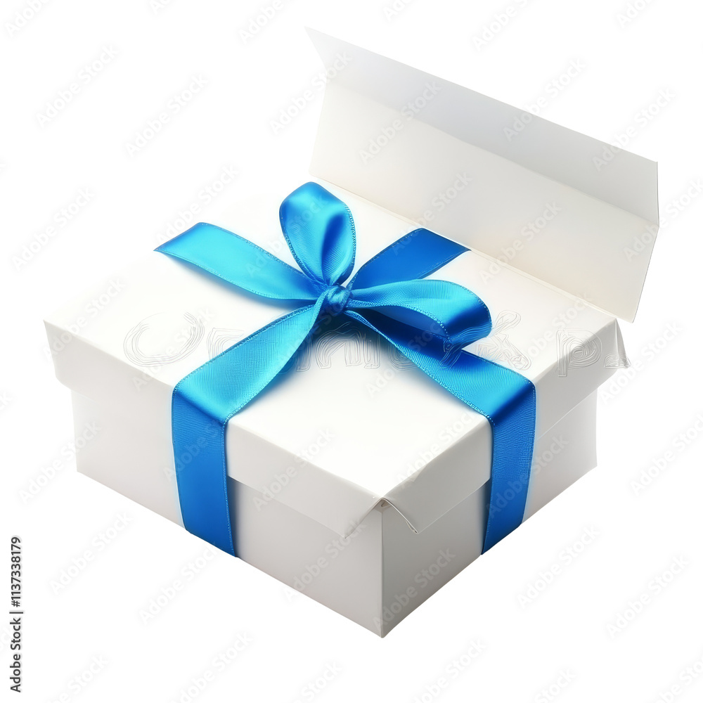 A beautifully wrapped transparent gift box with a blue ribbon ready to surprise for any occasion, transparent open gift box or present with blue ribbon isolated on transparent background A beautifully wrapped transparent gift box with a blue ribbon ready to surprise for any occasion, transparent open gift box or present with blue ribbon isolated on transparent background
