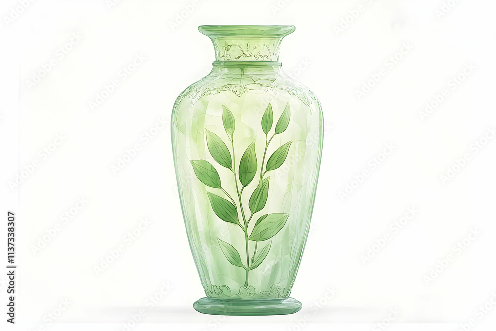Elegant Glass Vase with Leaf Design in Soft Green and Translucent Finish for Home Decor or Floral Arrangement Elegant Glass Vase with Leaf Design in Soft Green and Translucent Finish for Home Decor or Floral Arrangement