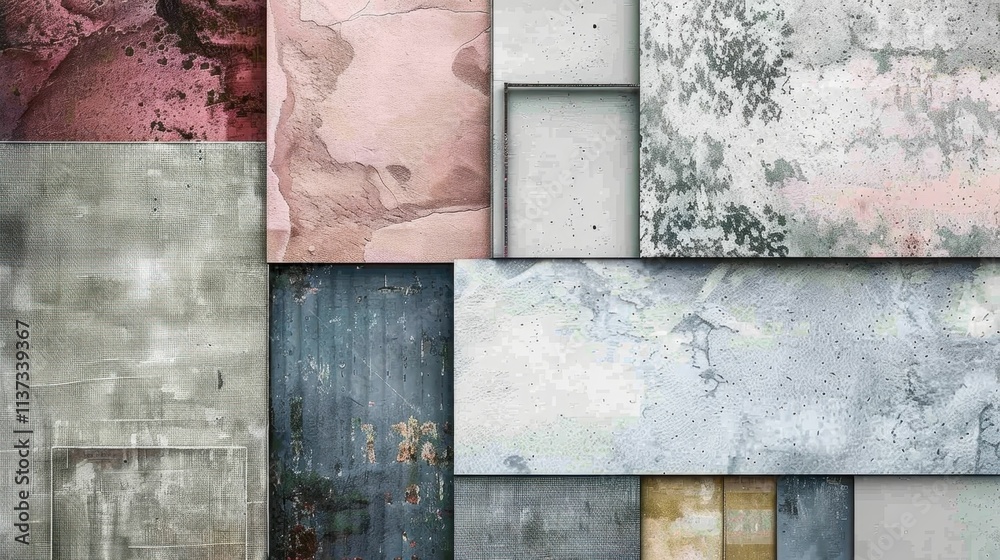 Naklejka premium A collage of textured surfaces in various colors and patterns.