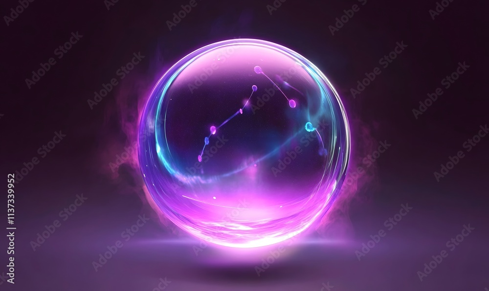 Crystal orb with purple zodiac constellation inside. Crystal orb with purple zodiac constellation inside.