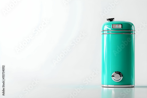 Vintage Style Bright Turquoise Water Heater with Digital Display and Chrome Accents on Clean White Background