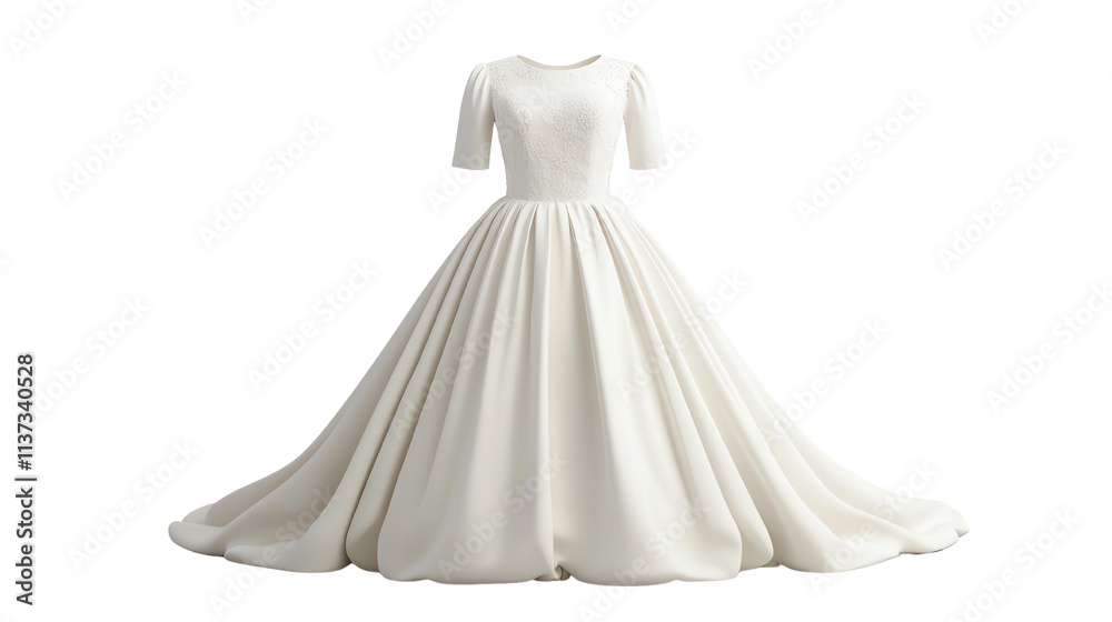 Elegant white dress with a flowing skirt and short sleeves against a black background. transparent background Elegant white dress with a flowing skirt and short sleeves against a black background. transparent background