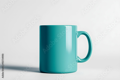 Bright Turquoise Ceramic Coffee Mug with Smooth Finish Isolated on White Background