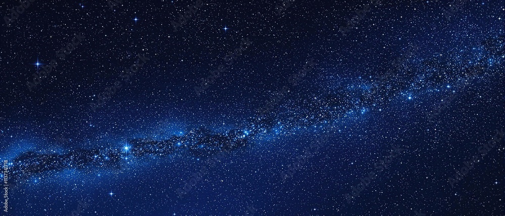 Fototapeta premium Celestial map with thousands of twinkling stars against a deep blue night sky, space, galaxy clusters, stars
