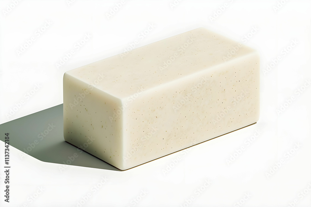 Minimalist composition of a white rectangular soap bar with a soft shadow on a light background Minimalist composition of a white rectangular soap bar with a soft shadow on a light background
