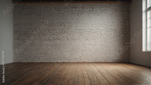 light white empty wall brick and wood floor